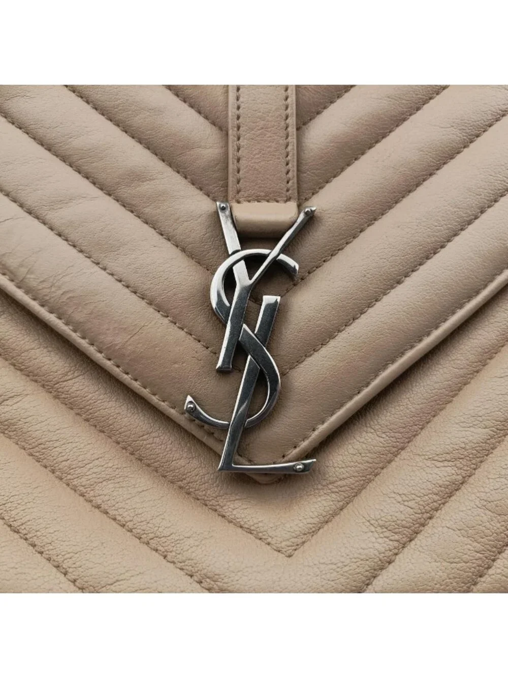 Saint Laurent Carre Beige Leather Shoulder Bag
